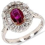 مدل انگشتر جدید جواهر یاقوت سرخ زنانه و الماس تراش باگت برلیان با طلای سفید مدل: rgf1734