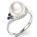 مدل انگشتر مروارید، یاقوت آبی زنانه و الماس تراش برلیان با طلای سفید مدل: rgf1741