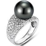 انگشتر مروارید سیاه جدید طلا و جواهر زنانه با نگین الماس تراش برلیان مدل: rgf1752