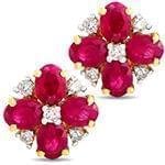 گوشواره طلا طرح گل با نگین یاقوت سرخ و الماس تراش برلیان مدل : edf1585