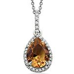 پلاک و آویز طلای سفید با نگین سیترین و الماس تراش برلیان مدل npdf13223 