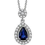 پلاک طلای سفید با نگین یاقوت کبود آبی و الماس تراش برلیان مدل npdf13224 