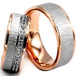 حلقه ست ازدواج طلای رزگلد و سفید با نگین برلیان مدل: srd1644 