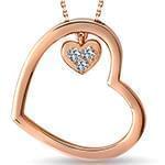 پلاک طلای رزگلد طرح دو قلب با نگین الماس تراش برلیان: مدل pdb2313