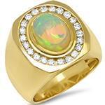 انگشتر طلای زرد با نگین اپال و الماس تراش برلیان مدل: rgm1634 