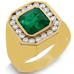 انگشتر طلای زرد جواهر با نگین زمرد و الماس تراش برلیان مدل rgm1639