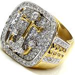 انگشتر طلای زرد جواهر با نگین الماس تراش برلیان طرح لنگر مدل: rgm1645