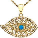 پلاک چشم نظر طلا زرد زنانه فیروزه و برلیان مدل:npdf13305
