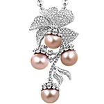 پلاک طلا و مروارید زنانه جواهر برلیان طرح گل مدل:npdf13307 