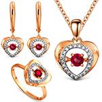 نیم ست طلا دخترانه قلب نگین یاقوت سرخ و برلیان مدل:hsdf1559