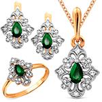 نیم ست طلا زنانه جدید جواهر نگین زمرد و برلیان مدل:hsdf1561