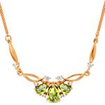 گردنبند طلا زنانه جواهر نگین زبرجد و الماس برلیان مدل ndf146