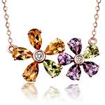 گردنبند طلا دخترانه طرح گل انواع سنگ رنگی و برلیان مدل ndf149