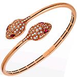 دستبند النگویی طلا زنانه طرح مار یاقوت و برلیان مدل:bng1080 