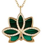 پلاک طلا زنانه مالاکیت و جواهر برلیان طرح برگ مدل:npdf13320