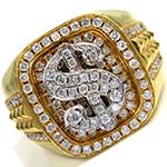 انگشتر طلا مردانه طرح دلار نگین الماس تراش برلیان مدلrgm16481