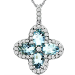 آویز گردنبند گل طلا و جواهر نگین آکوامارین و برلیان مدل npdf13251