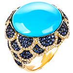 انگشتر فیروزه زنانه طلا نگین یاقوت کبود و برلیان مدل:rgf1764
