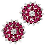 گوشواره طرح گل طلا زنانه یاقوت قرمز و برلیان مدل:edf1610