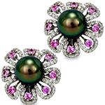 گوشواره گل جواهر دخترانه مروارید، یاقوت و برلیان مدل:edf1612