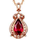آویز گردنبند طلا جواهر یاقوت سرخ و برلیان زنانه مدلnpdf13263