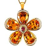 پلاک گل طلا زنانه سیترین، یاقوت قرمز و برلیان مدلnpdf13277