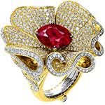 انگشتر گل خاص زنانه طلا سه تیکه یاقوت و برلیان مدل:rgf1771