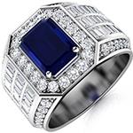 انگشتر طلا یاقوت کبود مردانه جواهر برلیان و باگت مدل rgm1649