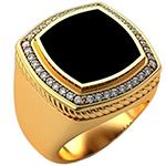 انگشتر اونیکس مردانه طلا زرد و جواهر نگین برلیان مدل rgm1654