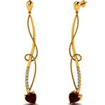 گوشواره آویز طلا دخترانه قلب یاقوت قرمز و برلیان مدل:edf1621