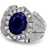 انگشتر طلا سفید مردانه نگین یاقوت کبود و برلیان مدل:rgm1663