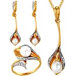 نیم ست طلا زنانه مروارید و برلیان طرح گل شیپوری مدل:hsdf1548