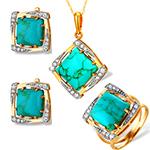 نیم ست طلا زرد با سنگ فیروزه و برلیان زنانه خاص مدل:hsdf1550