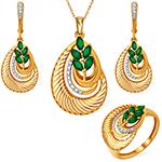 نیم ست طلا زرد 18 عیار جواهر زمرد و برلیان جدید مدل:hsdf1553