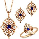 نیم ست طلای رزگلد 18 عیار یاقوت کبود و برلیان مدل:hsdf1556