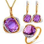 نیم ست طلای زرد دخترانه آمیتیست و جواهر برلیان مدل:hsdf1558