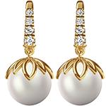 گوشواره طلا زنانه زرد 18 عیار مروارید و برلیان مدلedf1629