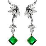 گوشواره طلا سفید زمرد زنانه الماس مارکیز و باگت مدل edf1632