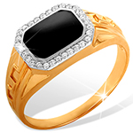 انگشتر طلا با نگین مشکی اونیکس مردانه و برلیان مدل rgm1675