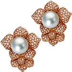 گوشواره طلا و مروارید زنانه 18 عیار برلیان طرح گل edf1645