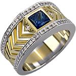 انگشتر طلا مردانه زرد 18 عیار نگین یاقوت کبود و برلیان مدل rgm1677