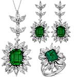 نیم ست طلا جدید دخترانه و زنامه زمرد سبز و الماس تراش مارکیز سفید جواهر مدل: hsdf1570