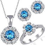 نیم ست طلا جدید دخترانه و زنامه توپاز آبی و برلیان طرح گل جواهر مدل: hsdf1571