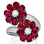 انگشتر طلا زنانه جدید طرح گل جواهر یاقوت سرخ و الماس برلیان مدل: rgf1844