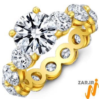 خرید حلقه ازدواج زنانه طلا لاکچری با نگین الماس تخمه برلیان و برلیان دیواره + قیمت