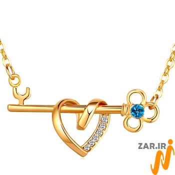 خرید گردنبند طلا زنانه جواهر توپاز و برلیان طرح کلید قلب یار - قیمت در سایت زر