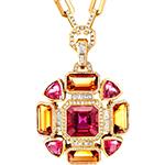 خرید گردنبند طلا زرد زنانه جواهر یاقوت سرخ، سیترین، برلیان و باگت مدل: ndf173