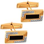 دکمه سردست طلا زرد مردانه جواهر نگین اونیکس و برلیان مدل cdm1342