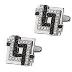 دکمه سردست طلا مردانه جواهر نگین برلیان سیاه و سفید مدل cdm1345