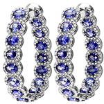 گوشواره حلقه ای بزرگ طلا سفید زنانه یاقوت کبود و برلیان مدل edf1651